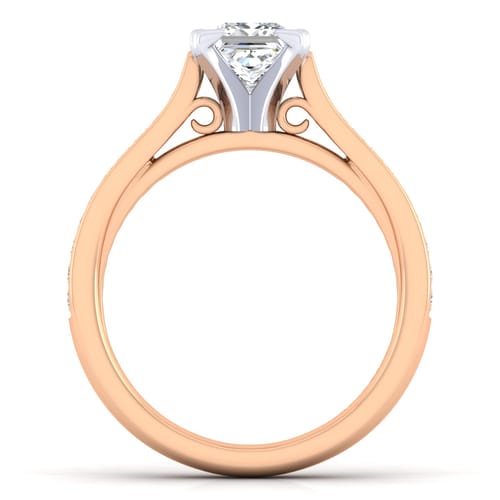 14K White-Rose Gold Princess Cut Diamond Engagement Ring