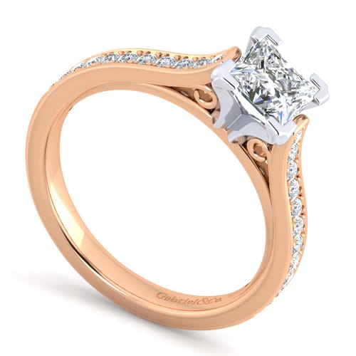 14K White-Rose Gold Princess Cut Diamond Engagement Ring