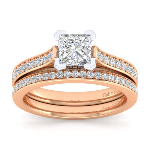 14K White-Rose Gold Princess Cut Diamond Engagement Ring