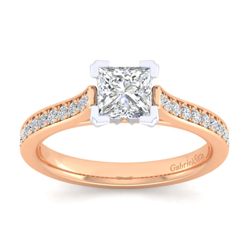 14K White-Rose Gold Princess Cut Diamond Engagement Ring