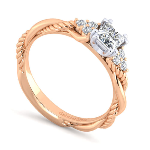 14K White-Rose Gold Princess Cut Diamond Engagement Ring