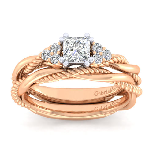 14K White-Rose Gold Princess Cut Diamond Engagement Ring