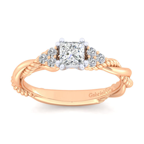 14K White-Rose Gold Princess Cut Diamond Engagement Ring