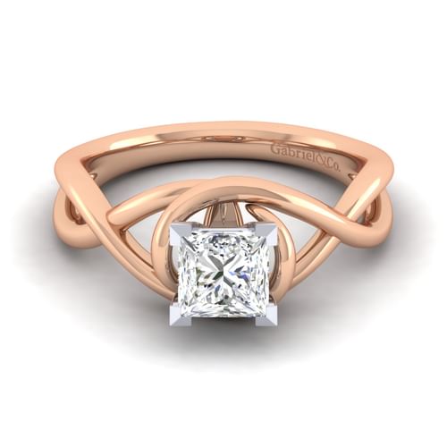 14K White-Rose Gold Princess Cut Diamond Engagement Ring