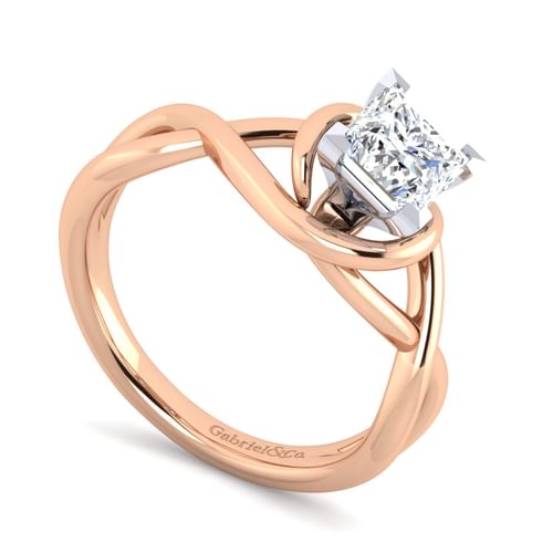 14K White-Rose Gold Princess Cut Diamond Engagement Ring