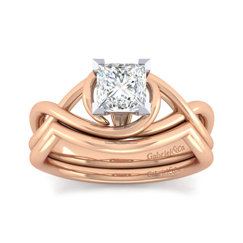 14K White-Rose Gold Princess Cut Diamond Engagement Ring