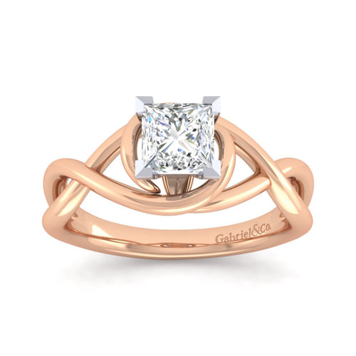 14K White-Rose Gold Princess Cut Diamond Engagement Ring
