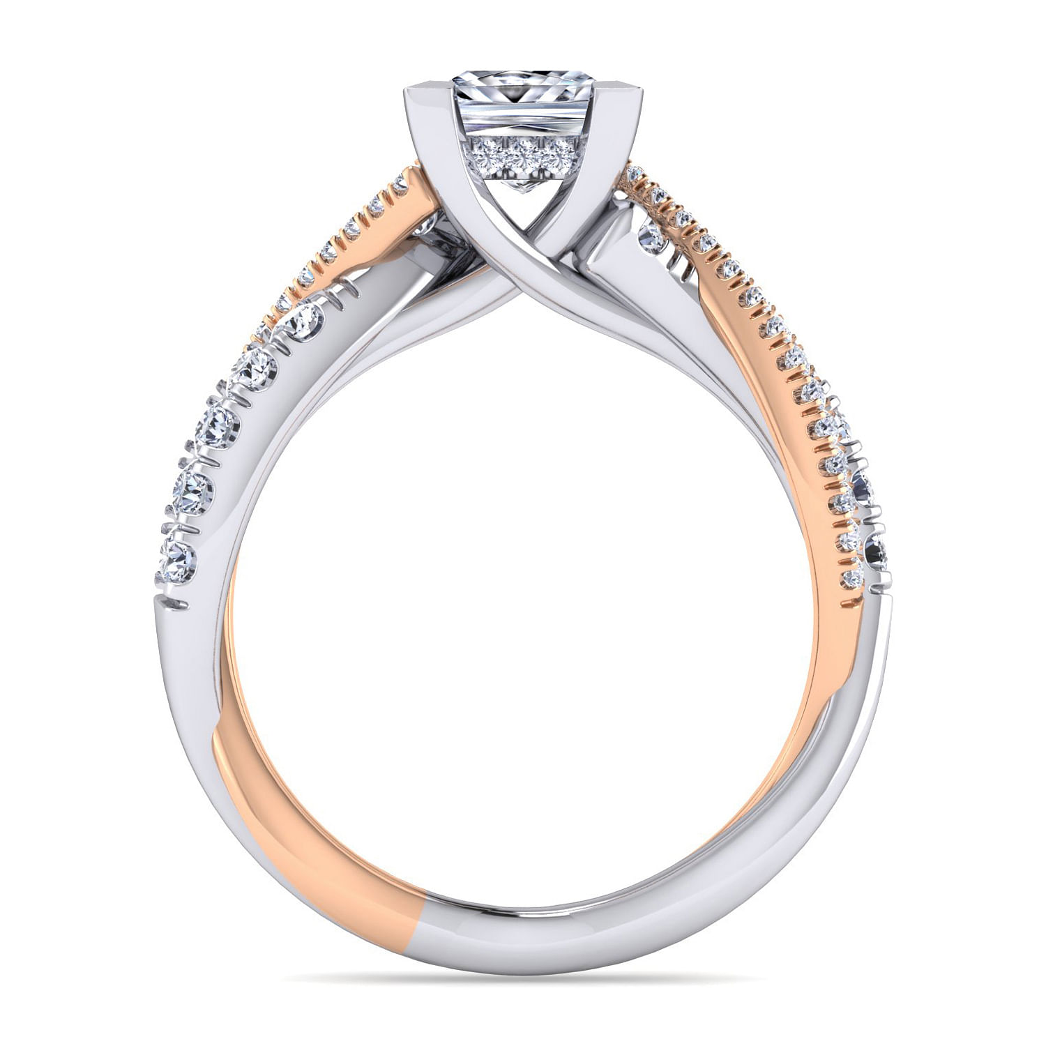 14K White-Rose Gold Princess Cut Diamond Twisted Engagement Ring