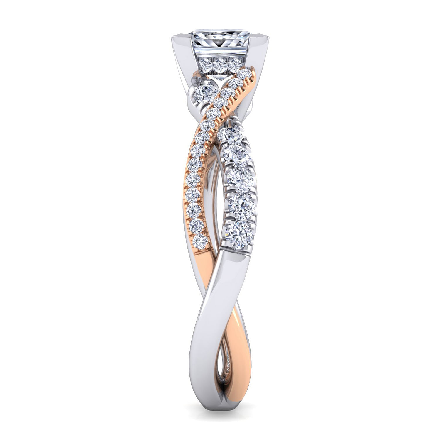 14K White-Rose Gold Princess Cut Diamond Twisted Engagement Ring