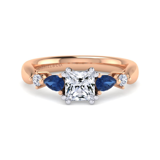 Gabriel - 14K White-Rose Gold Princess Cut Five Stone Sapphire and Diamond Engagement Ring