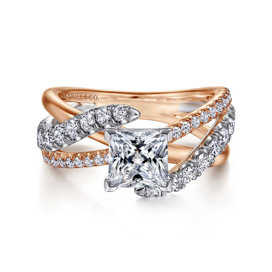 Gabriel - 14K White-Rose Gold Princess Cut Free Form Diamond Engagement Ring