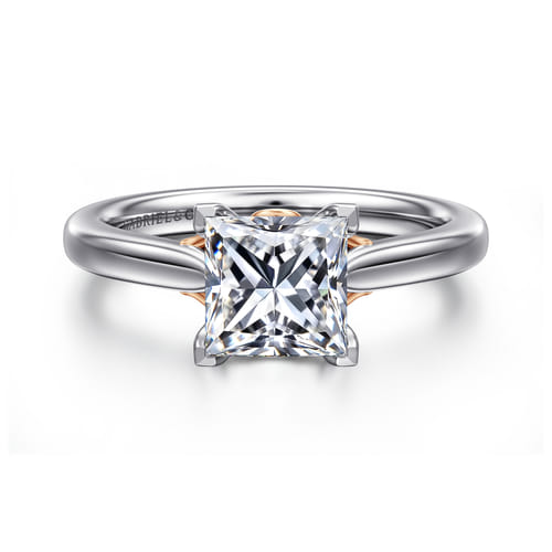 14K White-Rose Gold Princess Cut Lotus Diamond Engagement Ring