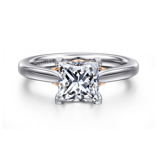 Gabriel - 14K White-Rose Gold Princess Cut Lotus Diamond Engagement Ring