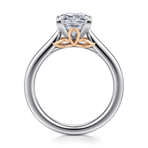 14K White-Rose Gold Princess Cut Lotus Diamond Engagement Ring