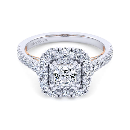 Gabriel - 14K White-Rose Gold Princess Double Halo Diamond Engagement Ring Gabriel - 14K White-Rose Gold Princess Double Halo Diamond Engagement Ring