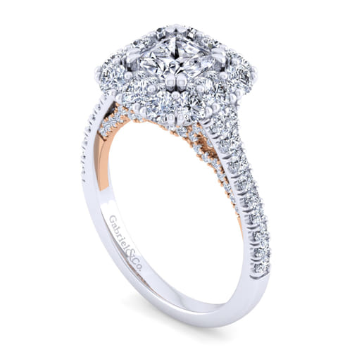 14K White-Rose Gold Princess Double Halo Diamond Engagement Ring 14K White-Rose Gold Princess Double Halo Diamond Engagement Ring