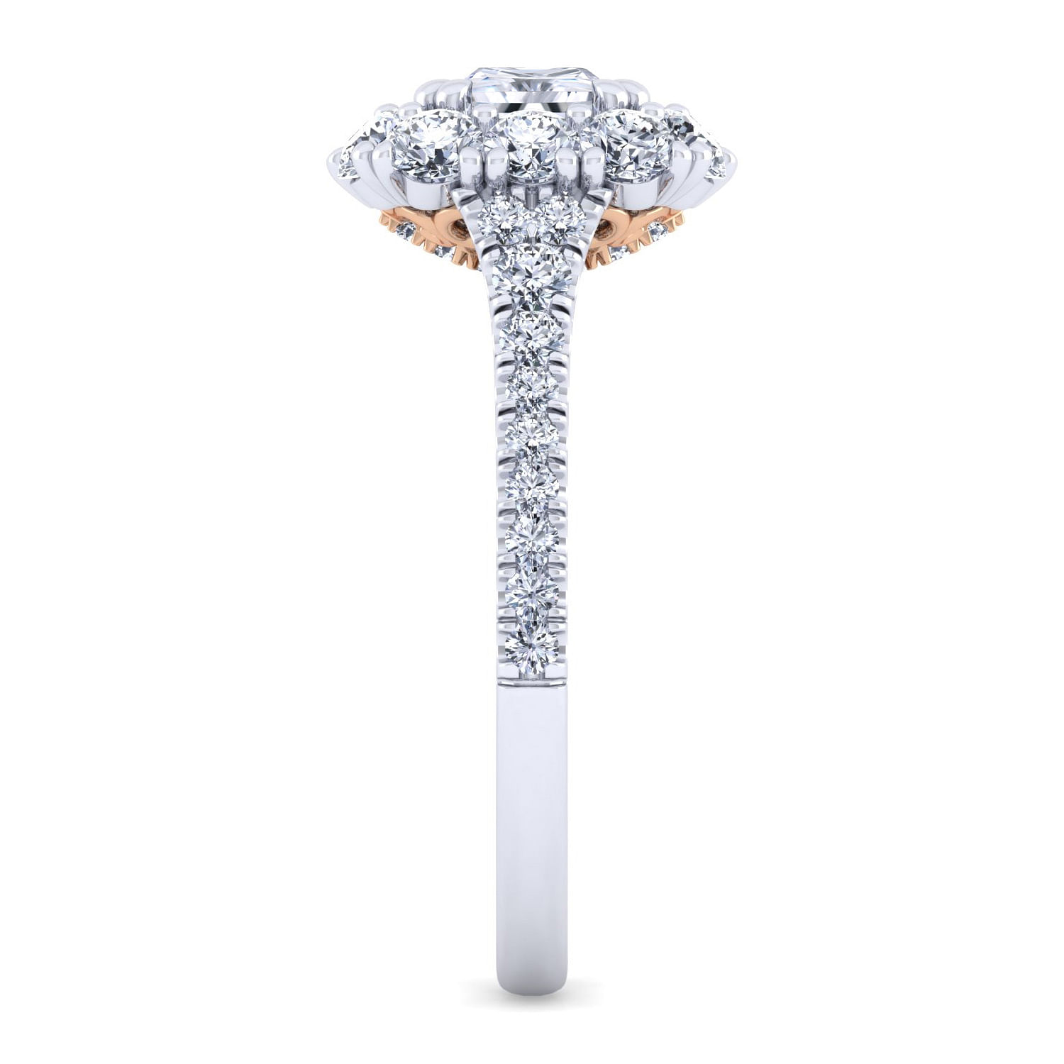14K White-Rose Gold Princess Double Halo Diamond Engagement Ring