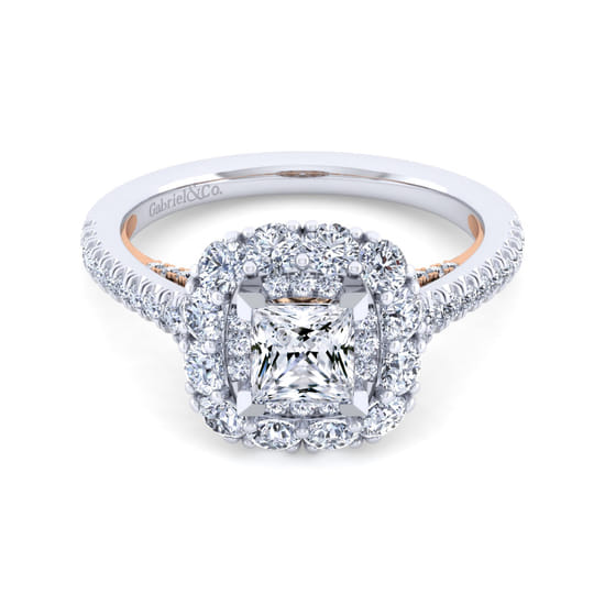 Gabriel - 14K White-Rose Gold Princess Double Halo Diamond Engagement Ring Gabriel - 14K White-Rose Gold Princess Double Halo Diamond Engagement Ring