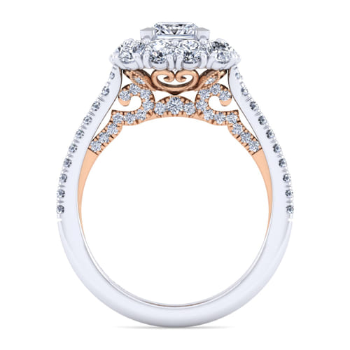 14K White-Rose Gold Princess Double Halo Diamond Engagement Ring