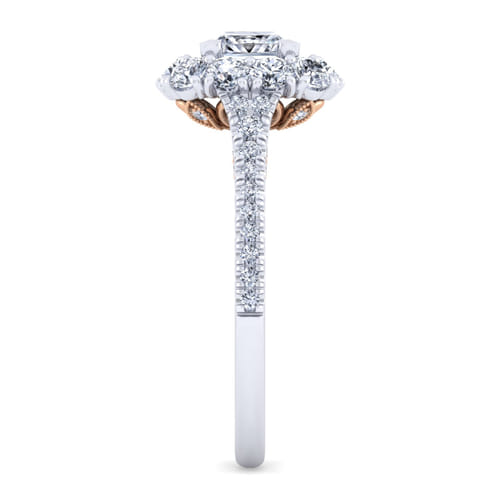 14K White-Rose Gold Princess Double Halo Diamond Engagement Ring