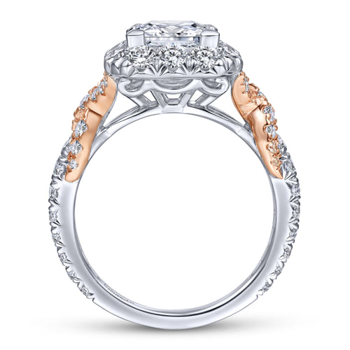 14K White-Rose Gold Princess Halo Diamond Engagement Ring
