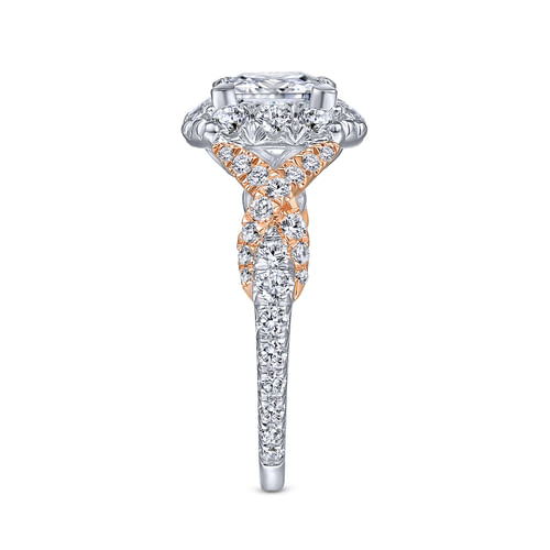14K White-Rose Gold Princess Halo Diamond Engagement Ring