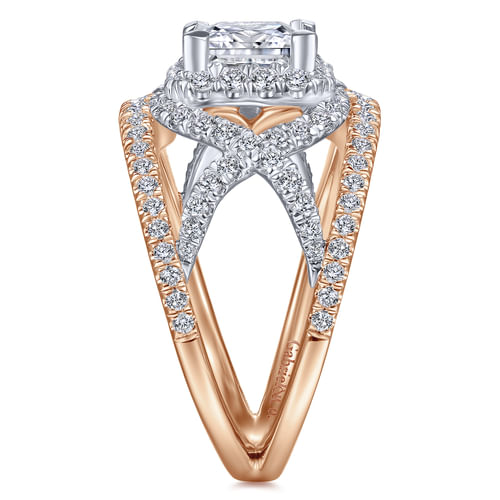 14K White-Rose Gold Princess Halo Diamond Engagement Ring
