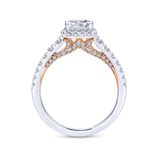 14K White-Rose Gold Princess Halo Diamond Engagement Ring