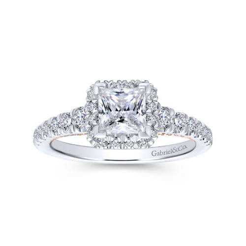 14K White-Rose Gold Princess Halo Diamond Engagement Ring