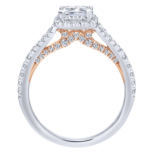 14K White-Rose Gold Princess Halo Diamond Engagement Ring