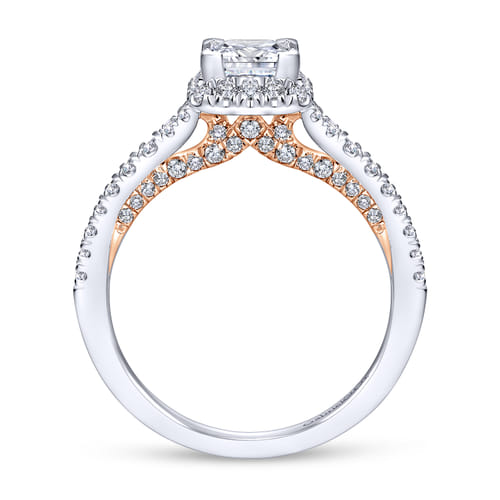 14K White-Rose Gold Princess Halo Diamond Engagement Ring