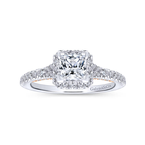 14K White-Rose Gold Princess Halo Diamond Engagement Ring