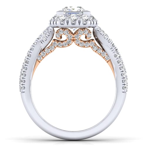 14K White-Rose Gold Princess Halo Diamond Engagement Ring