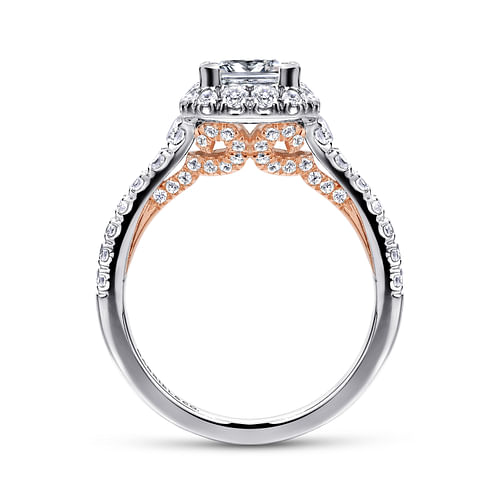 14K White-Rose Gold Princess Halo Diamond Engagement Ring