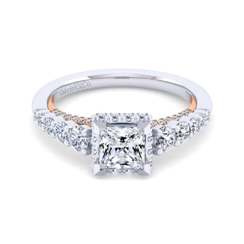 14K White-Rose Gold Princess Hidden Halo Diamond Engagement Ring 14K White-Rose Gold Princess Hidden Halo Diamond Engagement Ring