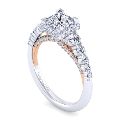 14K White-Rose Gold Princess Hidden Halo Diamond Engagement Ring 14K White-Rose Gold Princess Hidden Halo Diamond Engagement Ring