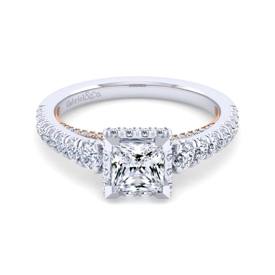 Gabriel - 14K White-Rose Gold Princess Hidden Halo Diamond Engagement Ring