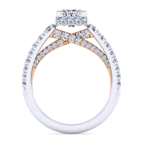 14K White-Rose Gold Princess Hidden Halo Diamond Engagement Ring