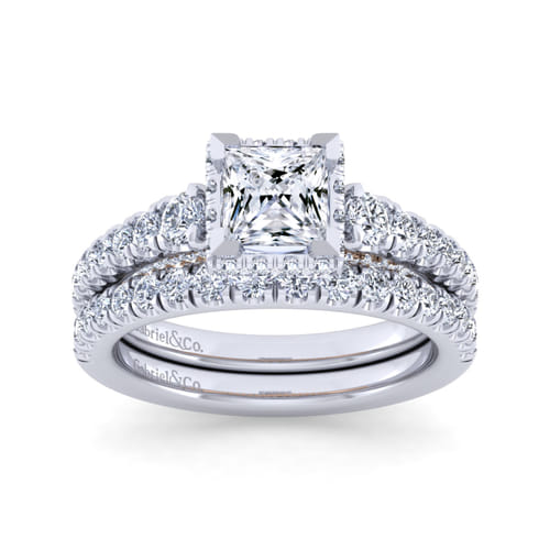 14K White-Rose Gold Princess Hidden Halo Diamond Engagement Ring