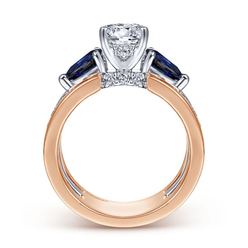 14K White-Rose Gold Round 3 Stone Sapphire and Diamond Engagement Ring