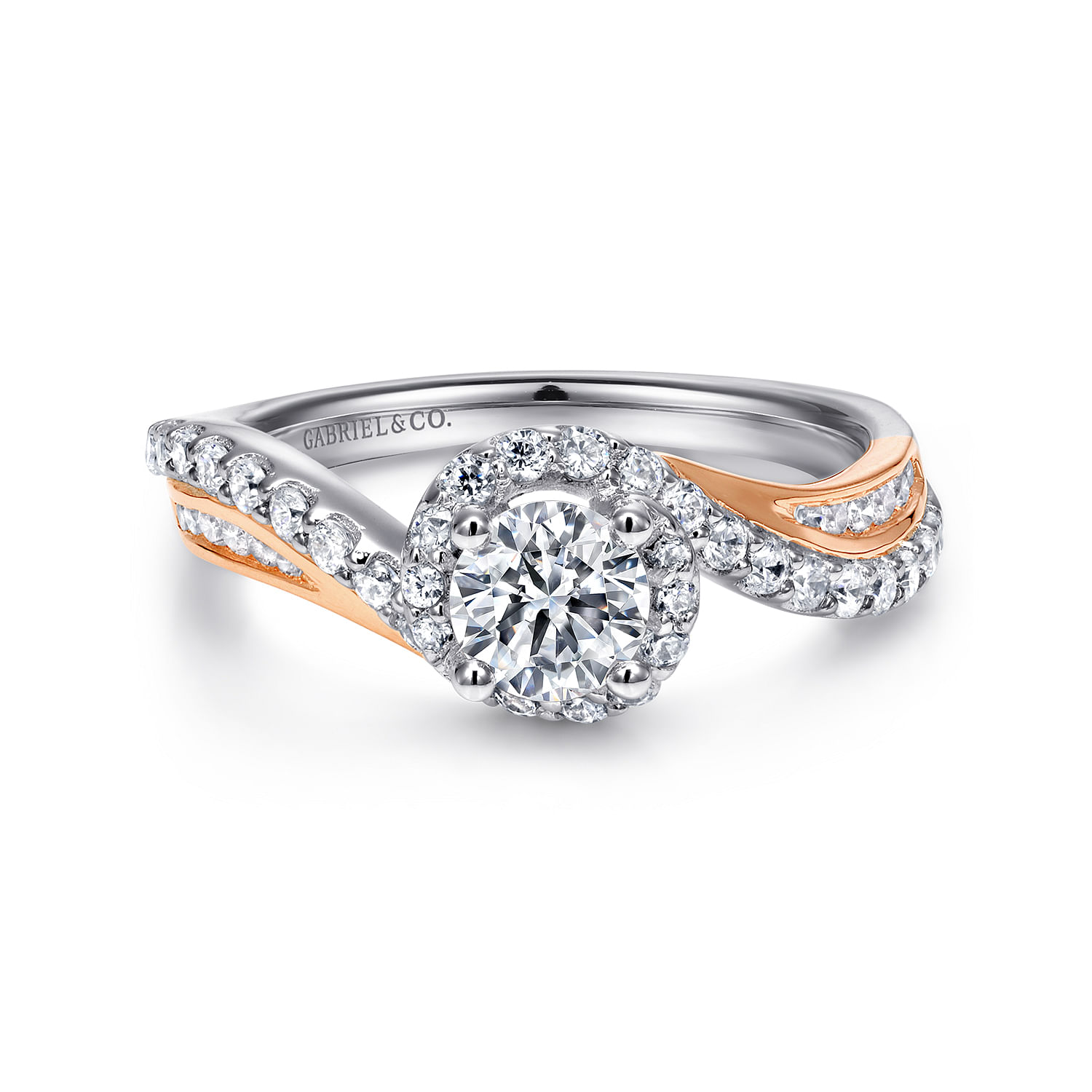 14K White-Rose Gold Round Bypass Diamond Channel Set Engagement Ring