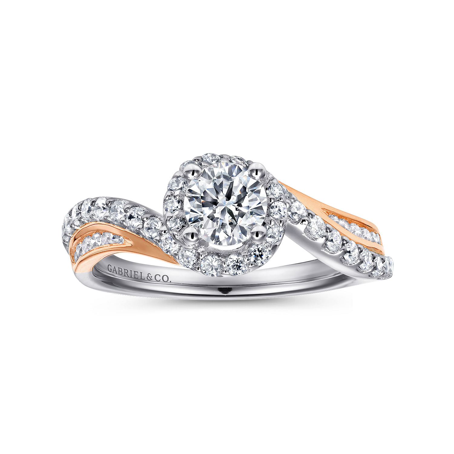 14K White-Rose Gold Round Bypass Diamond Channel Set Engagement Ring