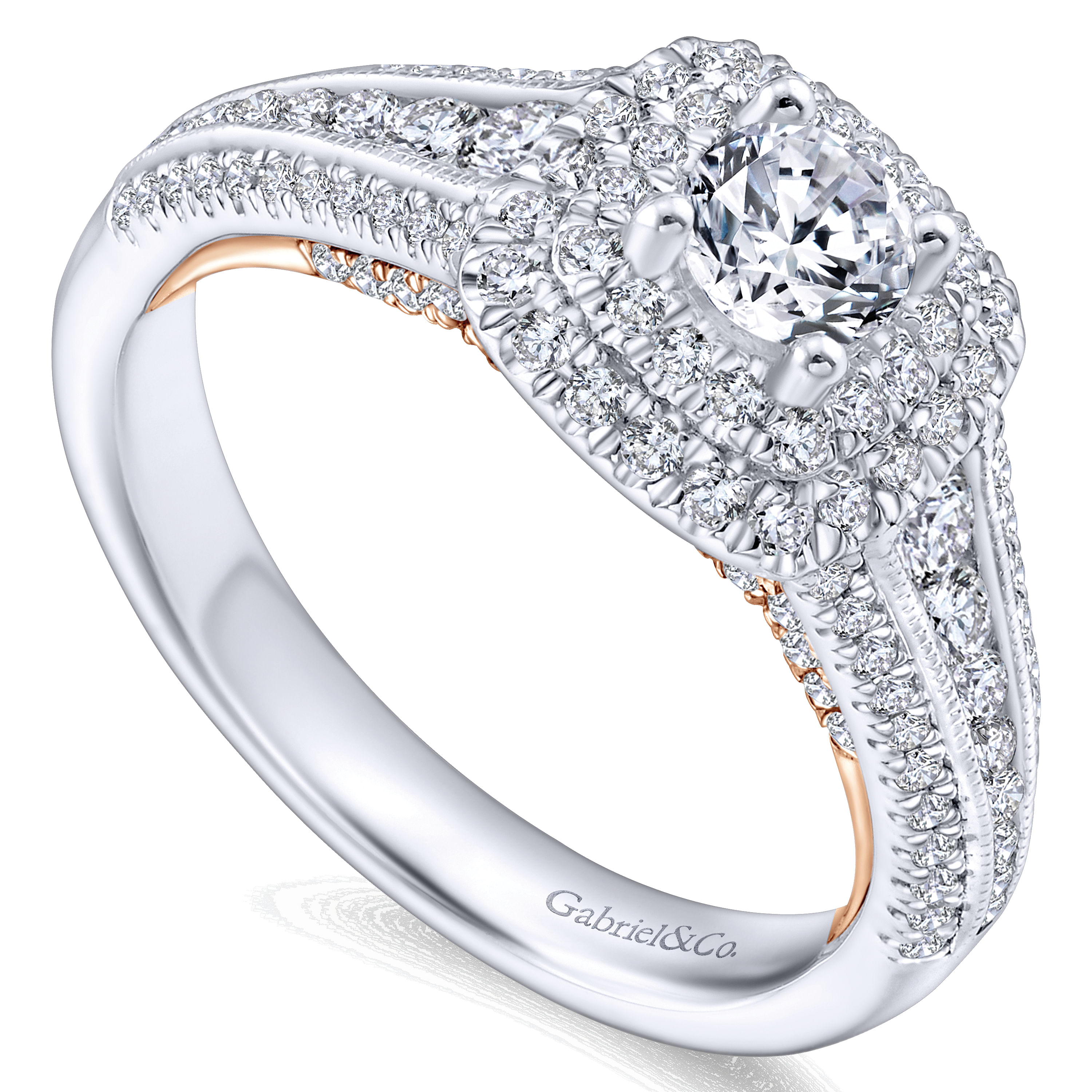 14K White-Rose Gold Round Complete Diamond Channel Set Engagement Ring