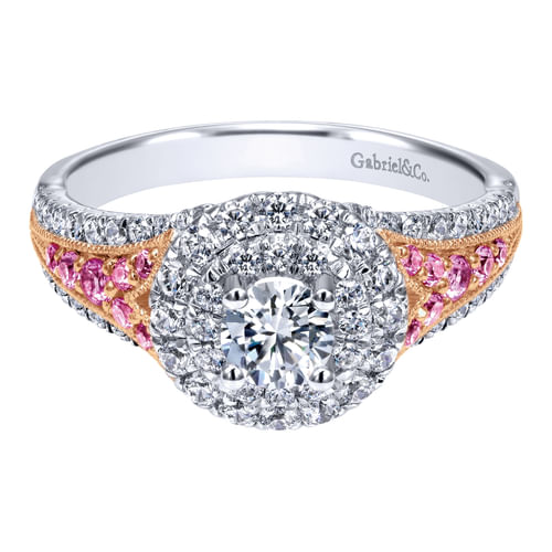 14K White-Rose Gold Round Complete Diamond Engagement Ring