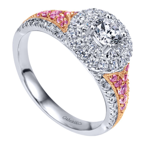14K White-Rose Gold Round Complete Diamond Engagement Ring