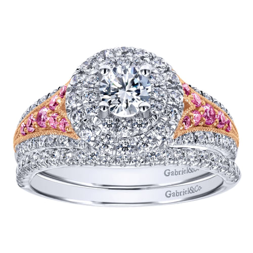 14K White-Rose Gold Round Complete Diamond Engagement Ring