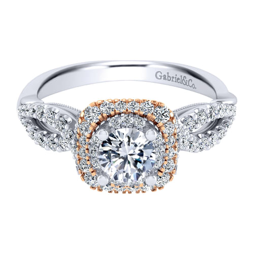 14K White-Rose Gold Round Complete Diamond Engagement Ring