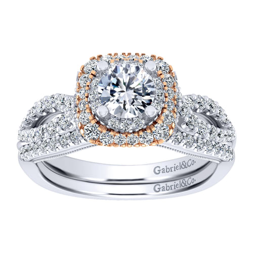14K White-Rose Gold Round Complete Diamond Engagement Ring