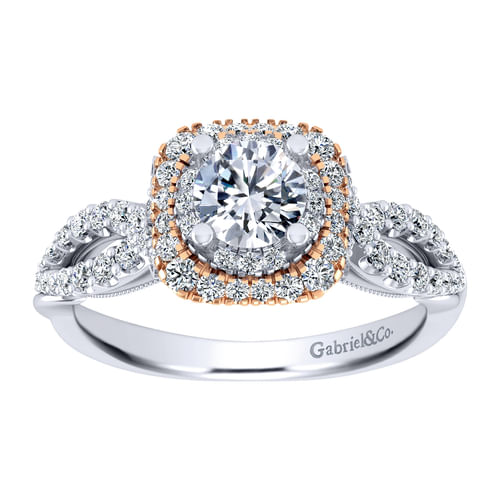 14K White-Rose Gold Round Complete Diamond Engagement Ring