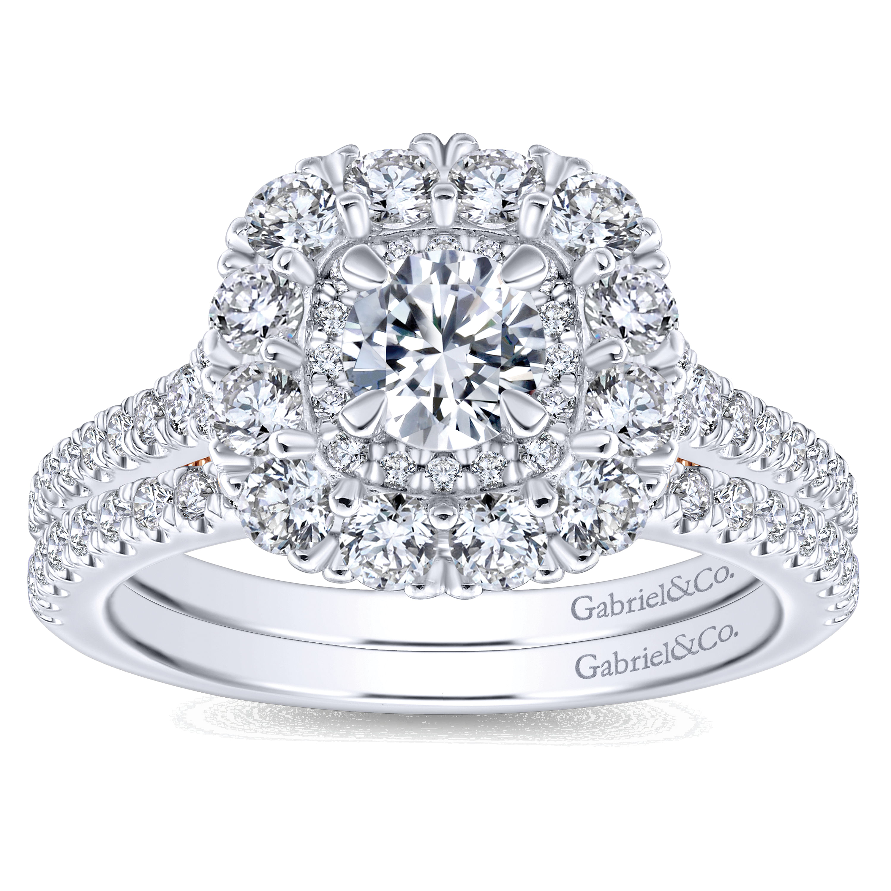 14K White-Rose Gold Round Complete Diamond Engagement Ring